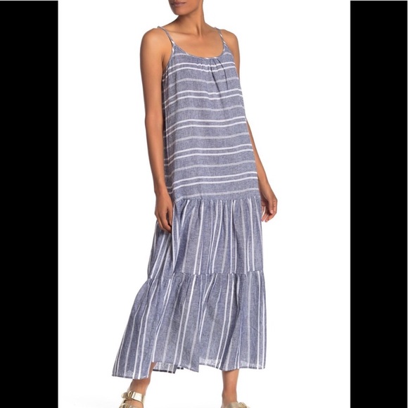 beachlunchlounge Dresses & Skirts - Beachlunchlounge Linen Striped Ruffle Maxi Dress